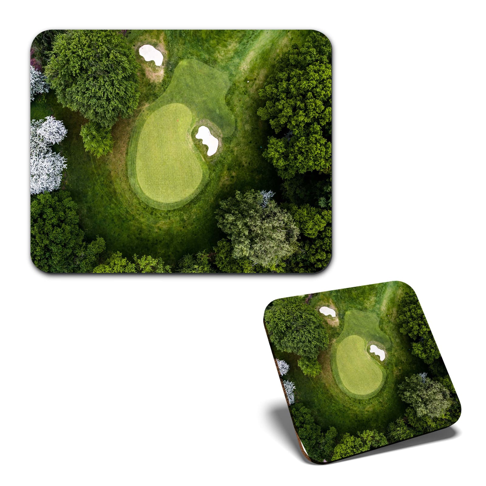 1 Mouse Mat and 1 Square Coaster Golf Green Tee Golfing Dad Brother #52907