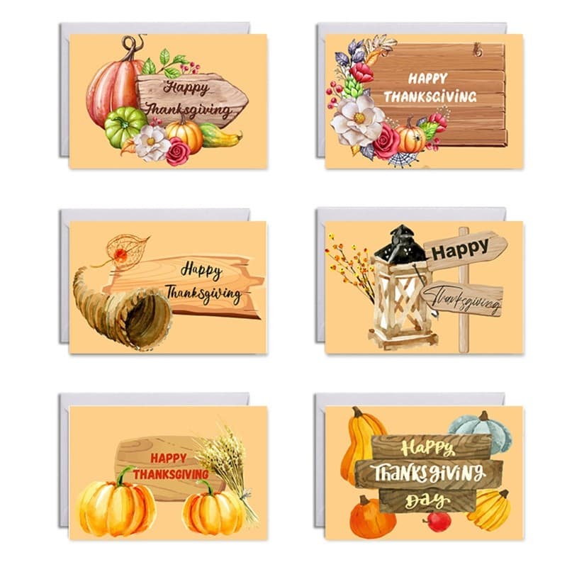 Set of 6 Happy Thanksgiving Cards with Envelopes Stickers Pumpkin Greeting Card