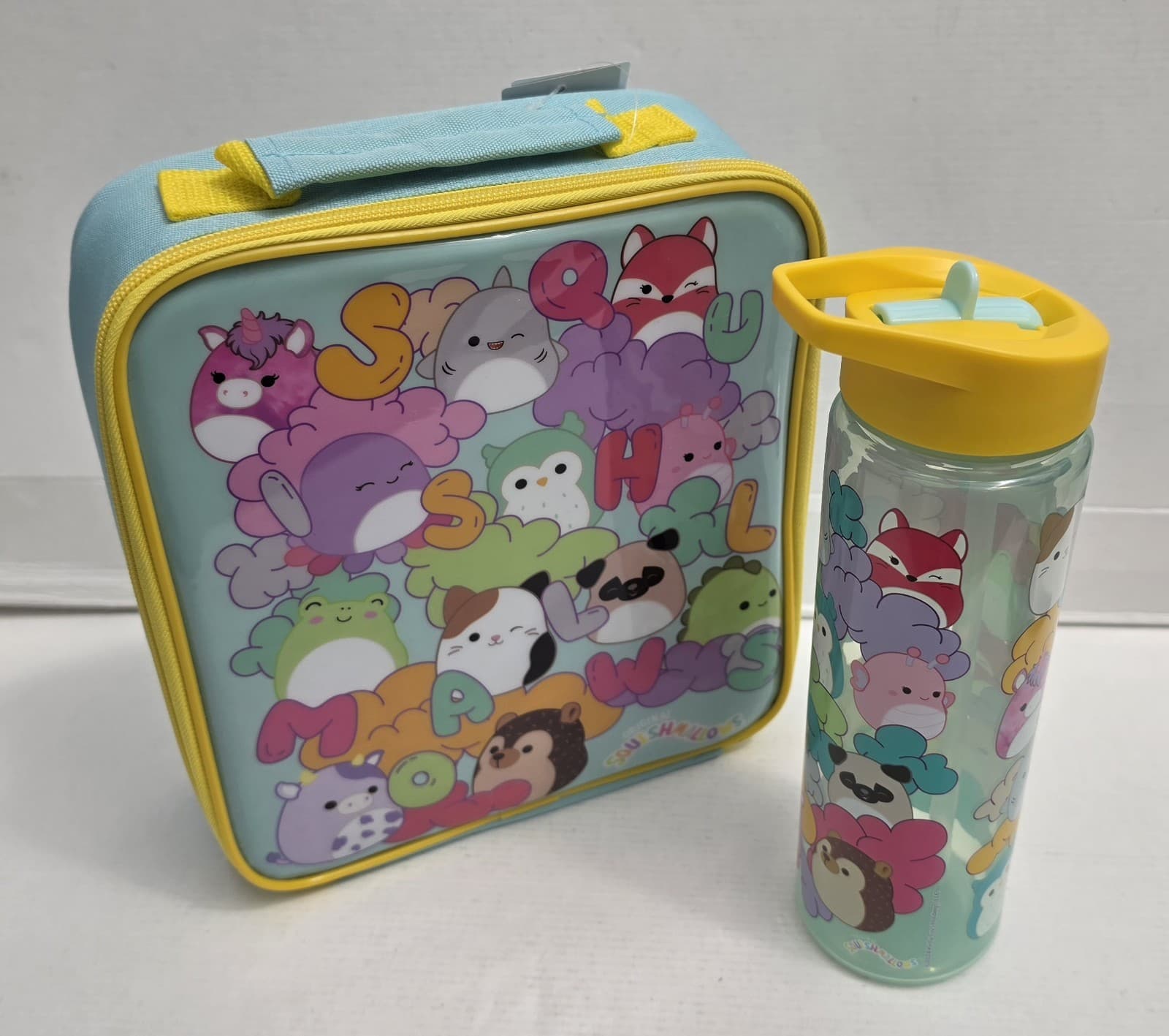 Squishmallows Kids Lunch Box and Water Bottle with Straw - 600 ml
