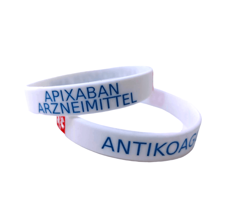 2x APIXABAN Arzneimittel Antikoagulans Medicated Medical Alert Armband DEUTSCH