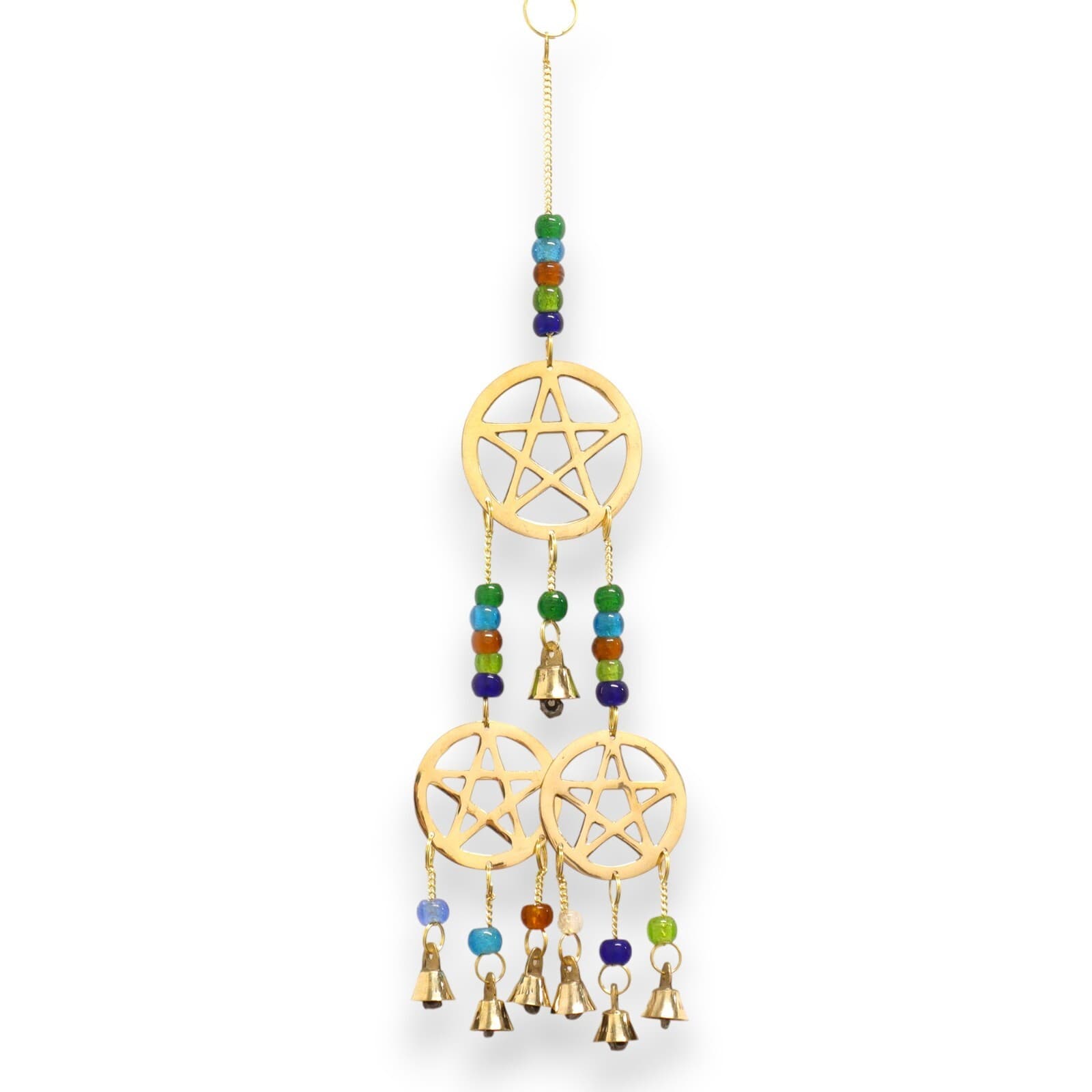 Tri-Pentagram 7 Bells 32cm - Indian Brass Bell Chimes -  Wind Windchimes