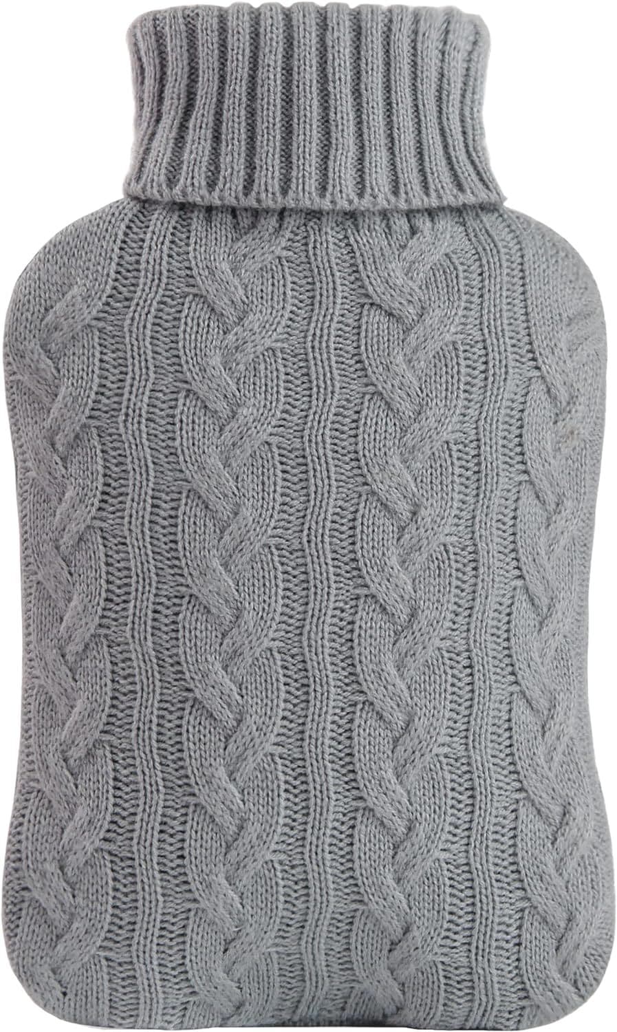 Hot Water Bottle 2L with Knitted Cover | Pain Relief and Warmth | Grey | UK Seller view 2