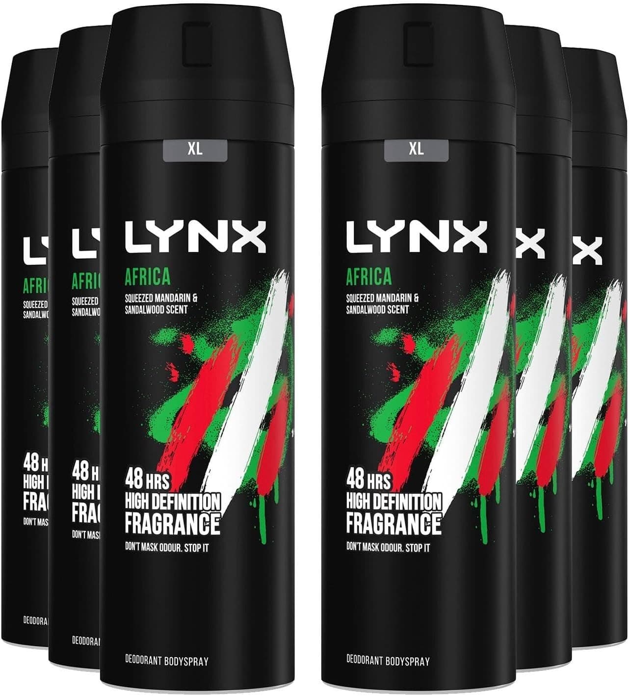 Lynx XL Africa Body Spray Deodorant 6x200ml 48H Fresh Mandarin Sandalwood