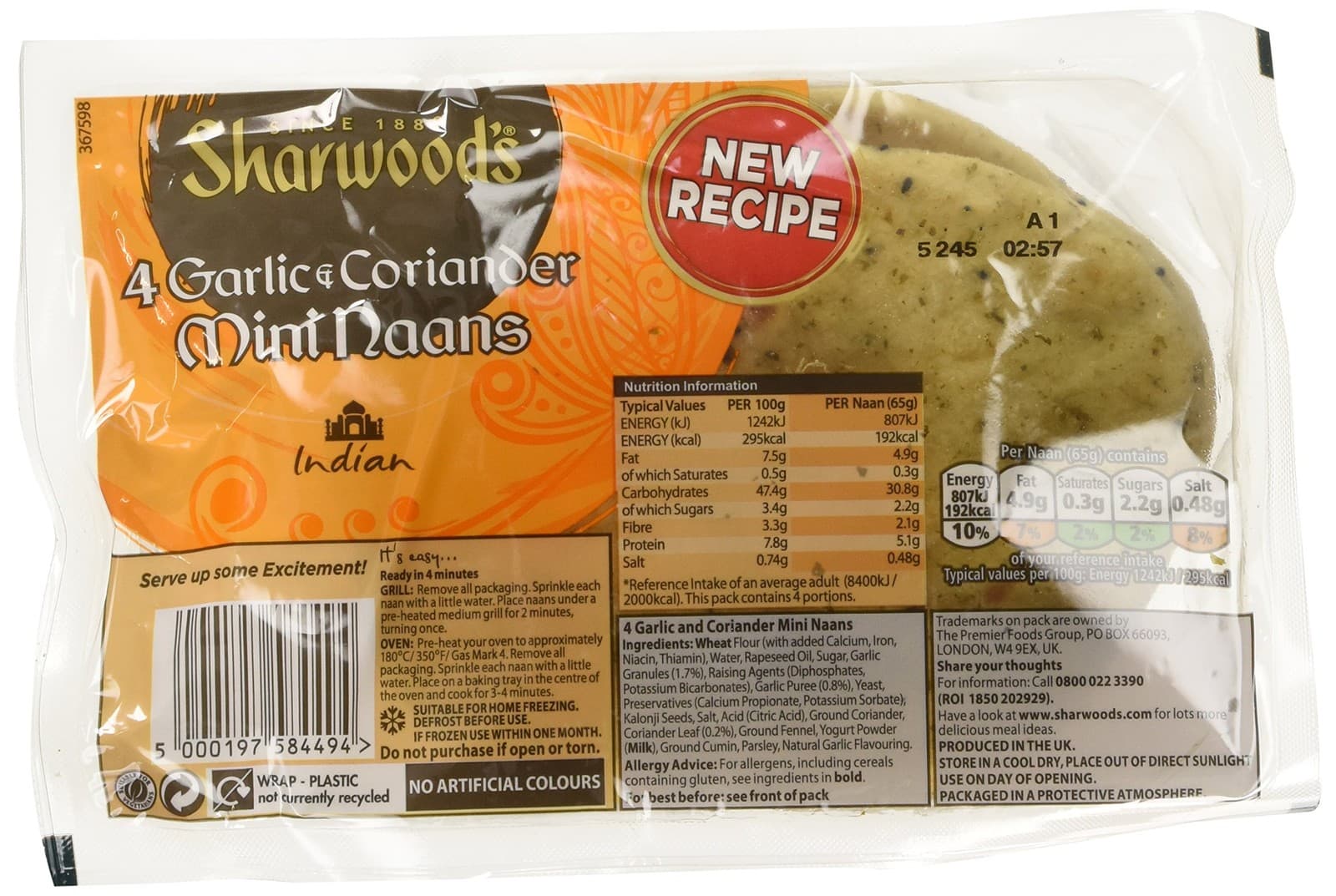Sharwood's Garlic and Coriander Mini Naans| 4 x 65g