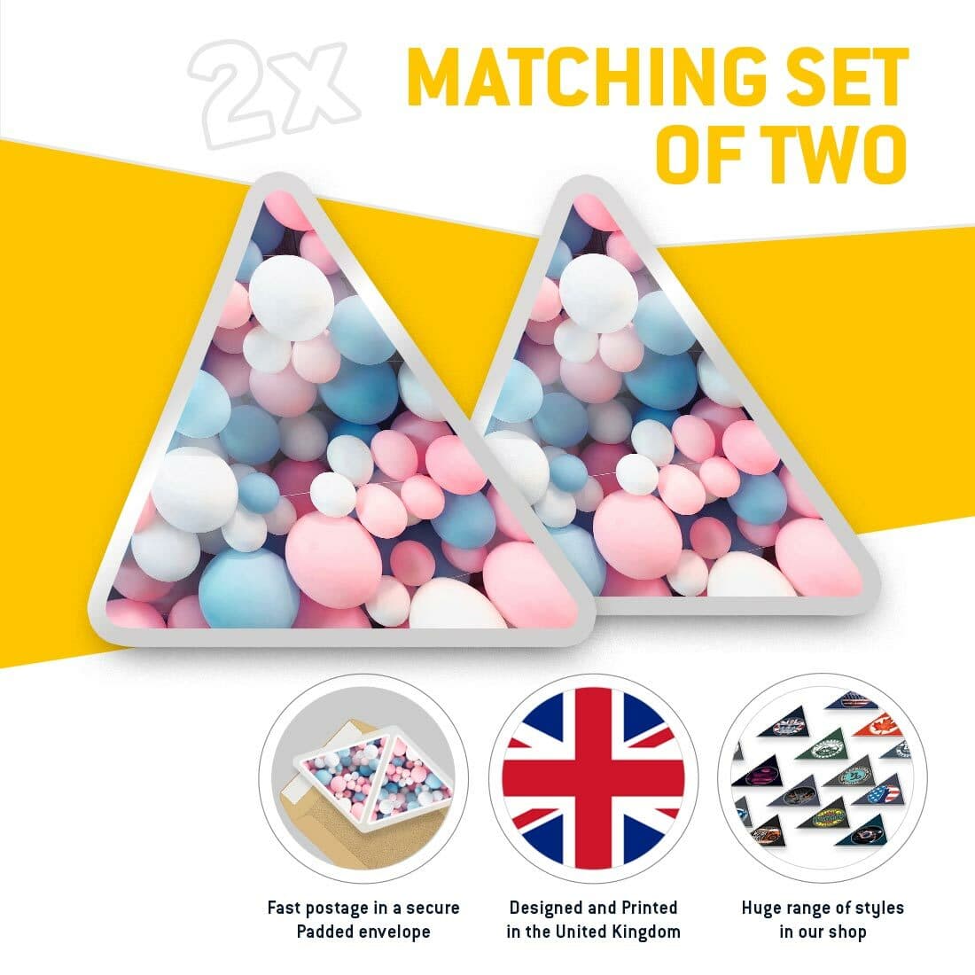 2 x Triangle Stickers  7.5cm - Balloons Pink Blue Bubbles  #12898 view 2