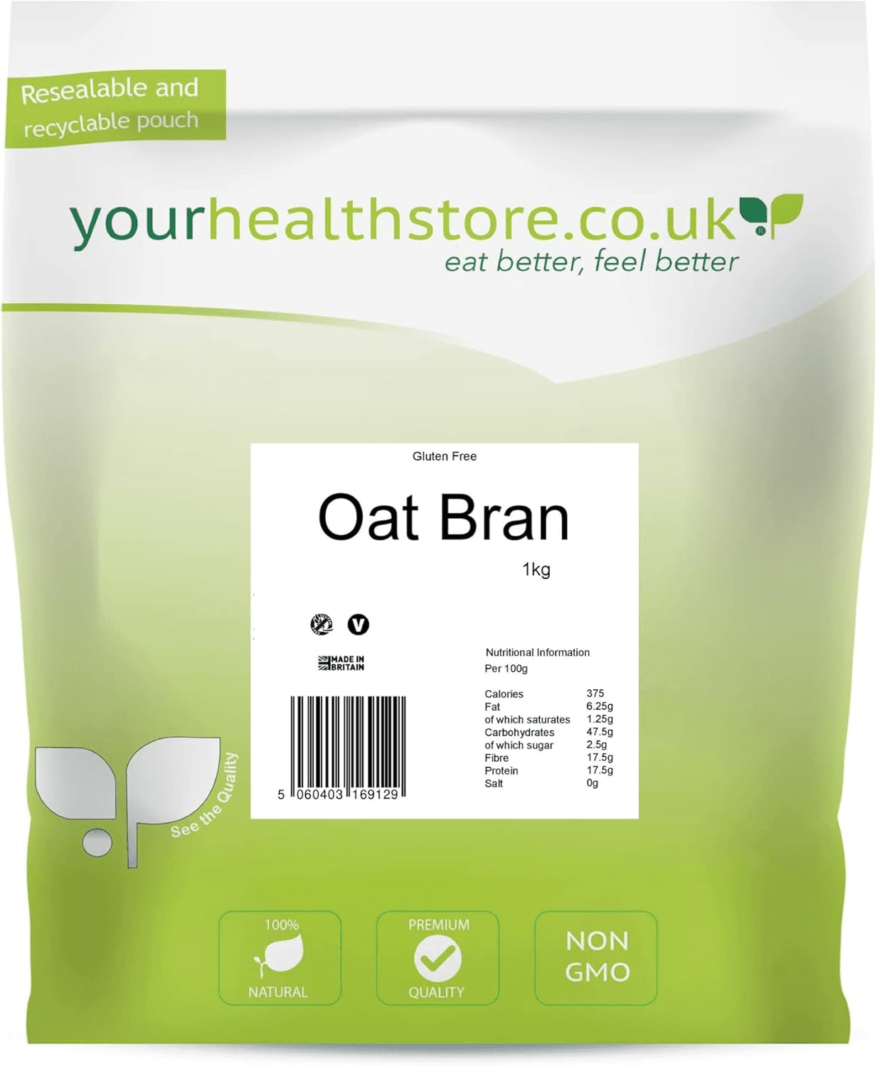 ® Premium Gluten Free Oat Bran 1Kg| Made in Britain| (Recyclable Pouch)