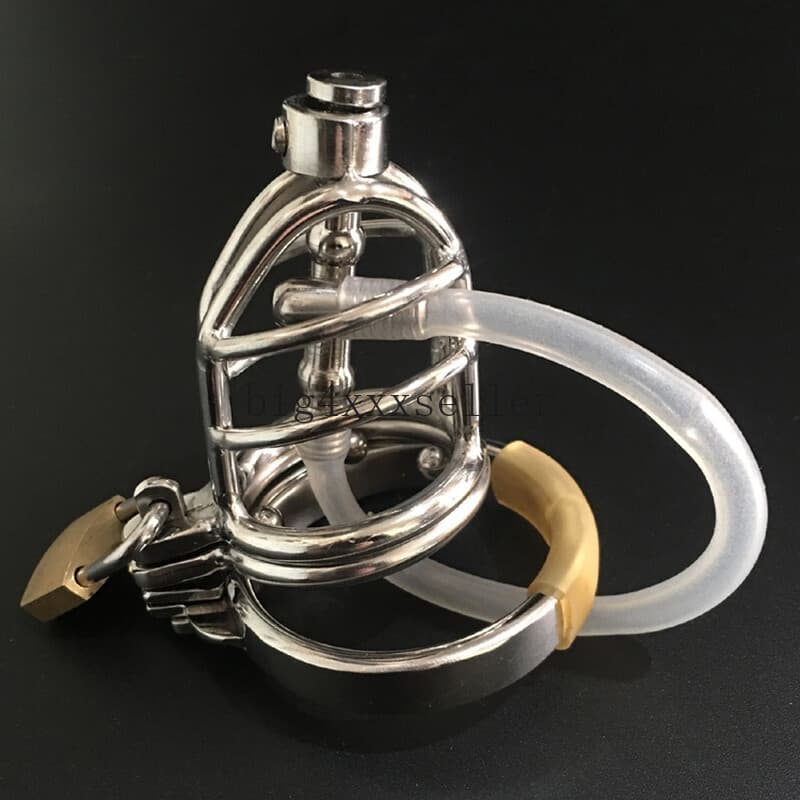 Stainless Steel Metal Bird Cage Chastity Lock with Plastic Pipe Detachable Lock