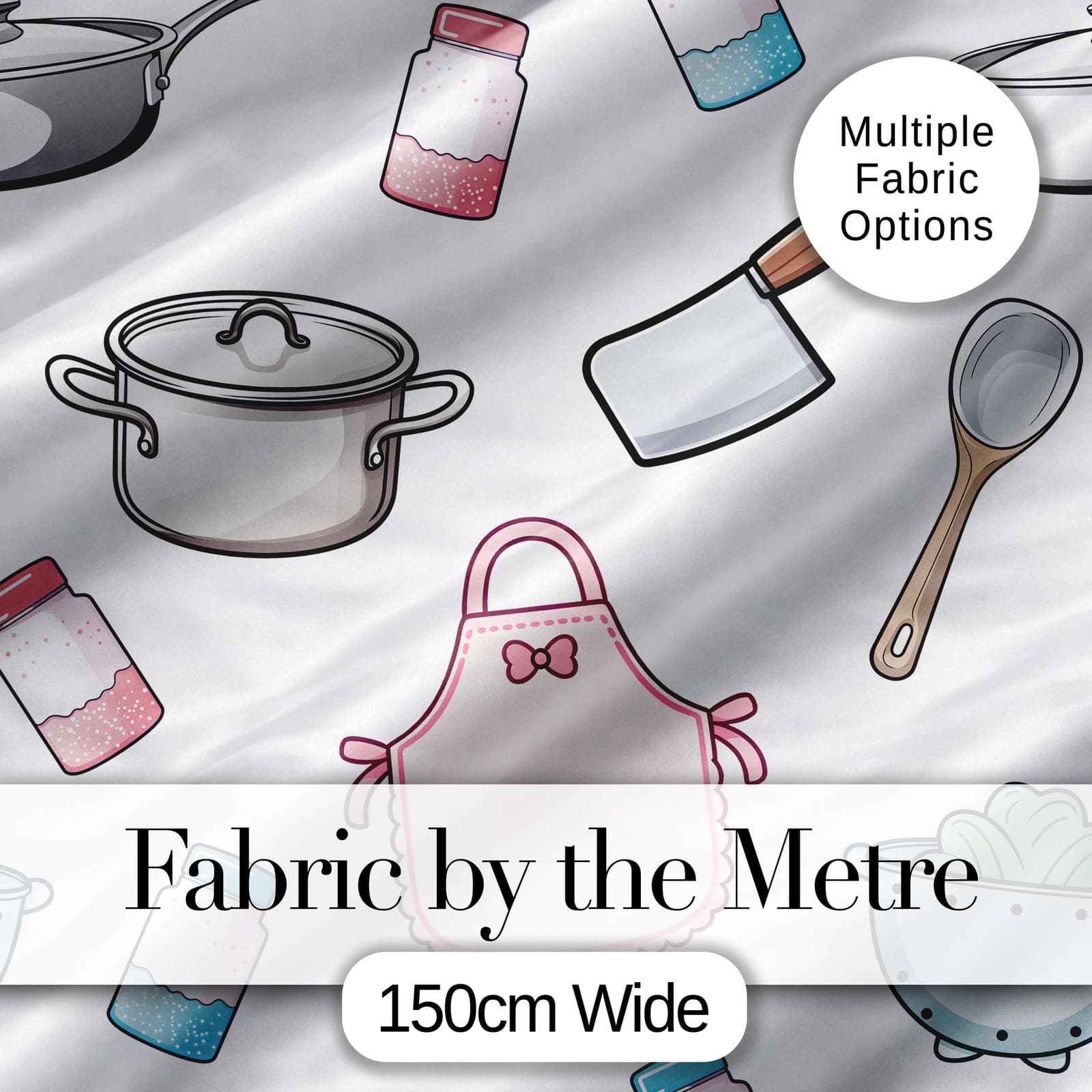 Cute Kitchen Utensils Apron Cooking Ligh Fabric Material Craft Sewing Textile UK