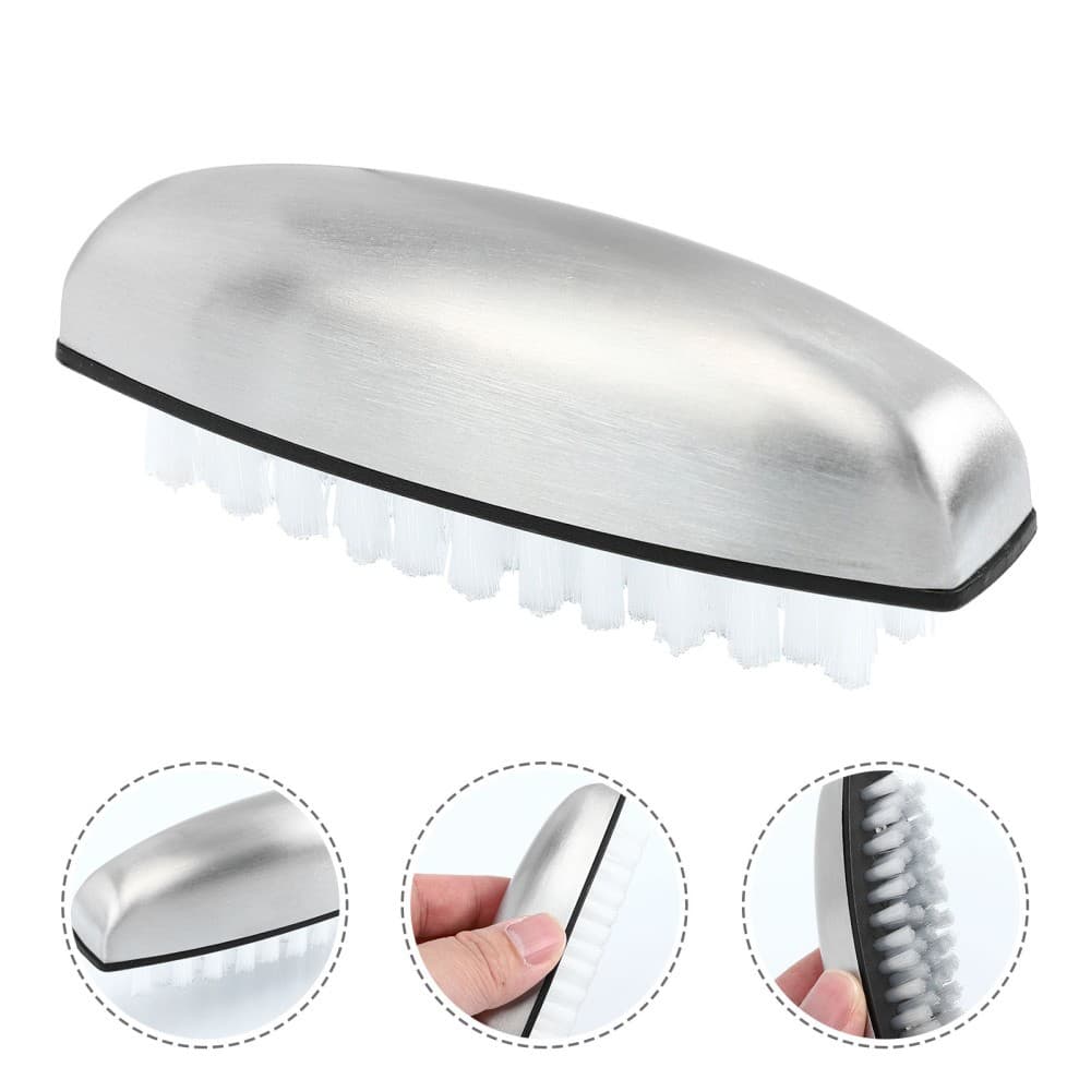 Manicure Nail Brush Stainless Steel Handheld Nail Cleaning Scrubber Tool view 2