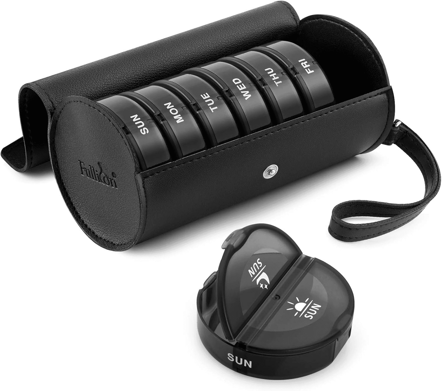 Fullicon PU Case Weekly Pill Box Organiser 2 Times a Day| Travel 7 Day Pill Boxe