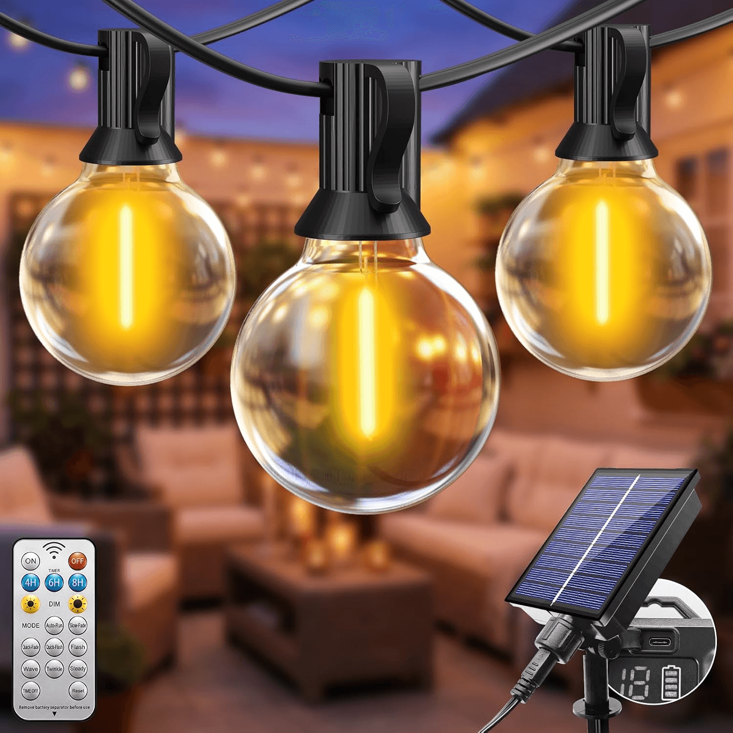 Solar Festoon Lights Outdoor with Remote| 10M/32.8FT Garden String Light USB and S