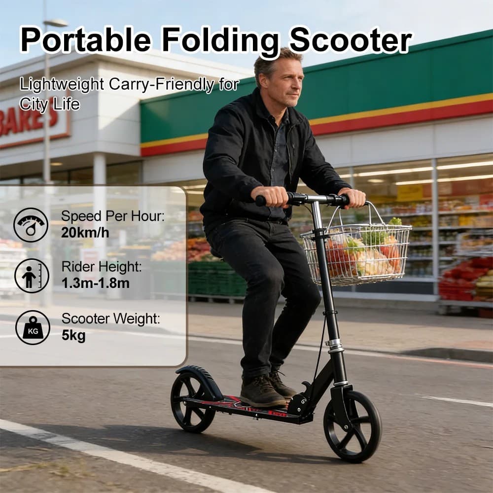 Teens Adult Kick Scooter Foldable Adjust 14+ w/ Rear Wheel&Hand Brake Aluminum..