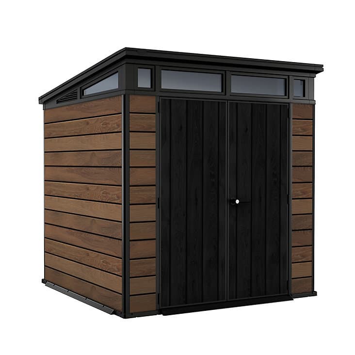 Keter NEW Premium Signature Decocoat 7x7 Walnut Lockable Pent 2 Door Shed