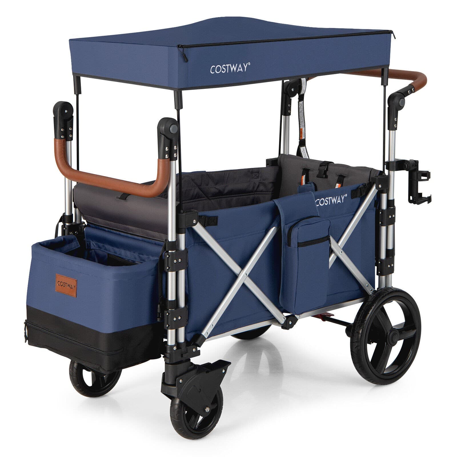 Push Pull Stroller Wagon with Handle Bar Blue