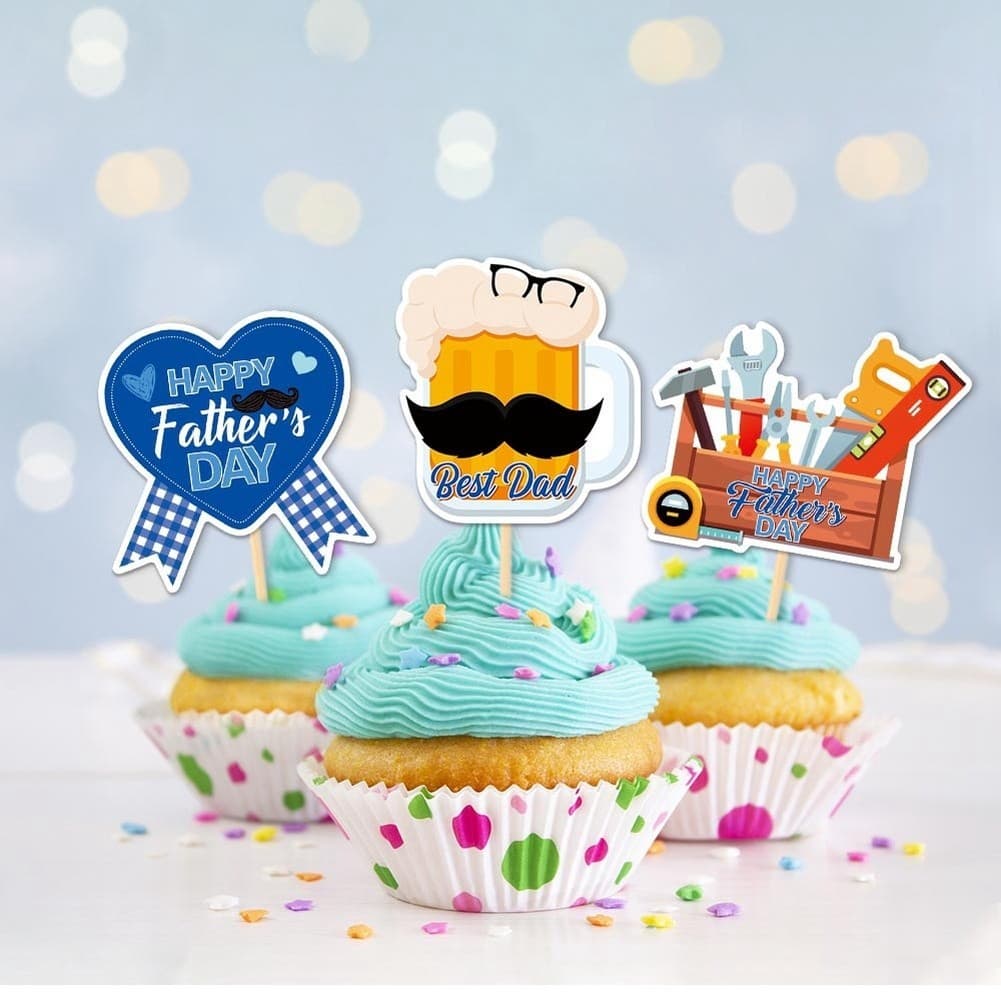 Cupcake Inserts for Father's Day 48 Pcs Colorful DIY Paper Decor for Dad Cake