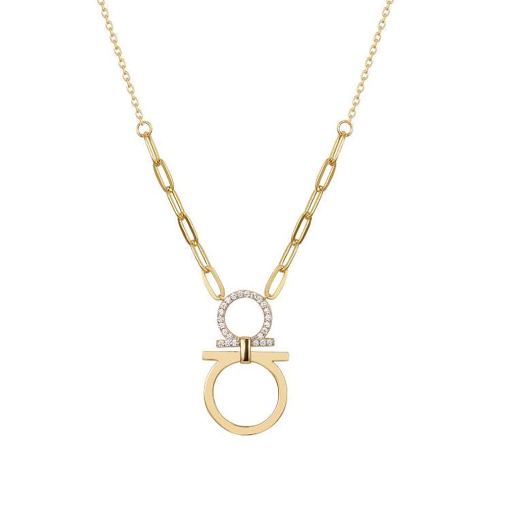 Gold-plated Silver Jewelco London CZ Mirrored Omega Symbol Necklace 16.5-18.5\"