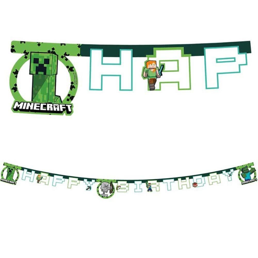Minecraft \"Happy Birthday\" Die-Cut Party Banner