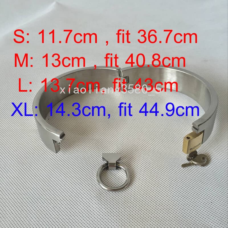 Stainless Steel 4 Size Unisex Height 3CM Padlock Collar Cuffs Neck Shackle Slave