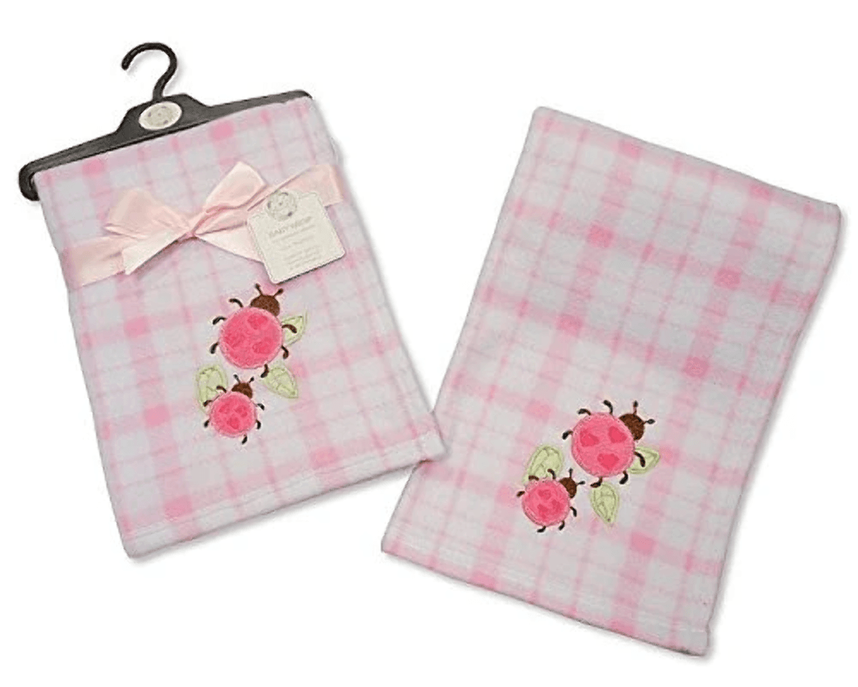 Brand New Snuggle Baby Fleece Baby Wrap Blanket Pink and White Check Ladybird Desi