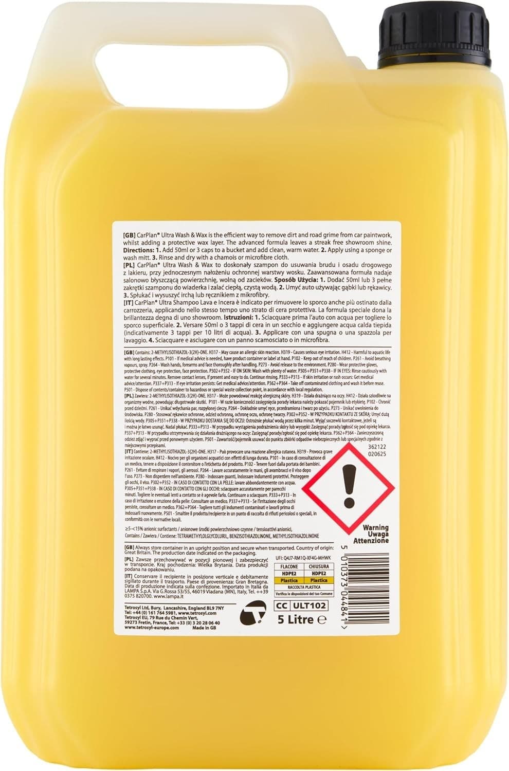Carplan POL102 Car Wash Shampoo and Wax Protective Layer 5L Ph Neutral 5 Litre D view 2