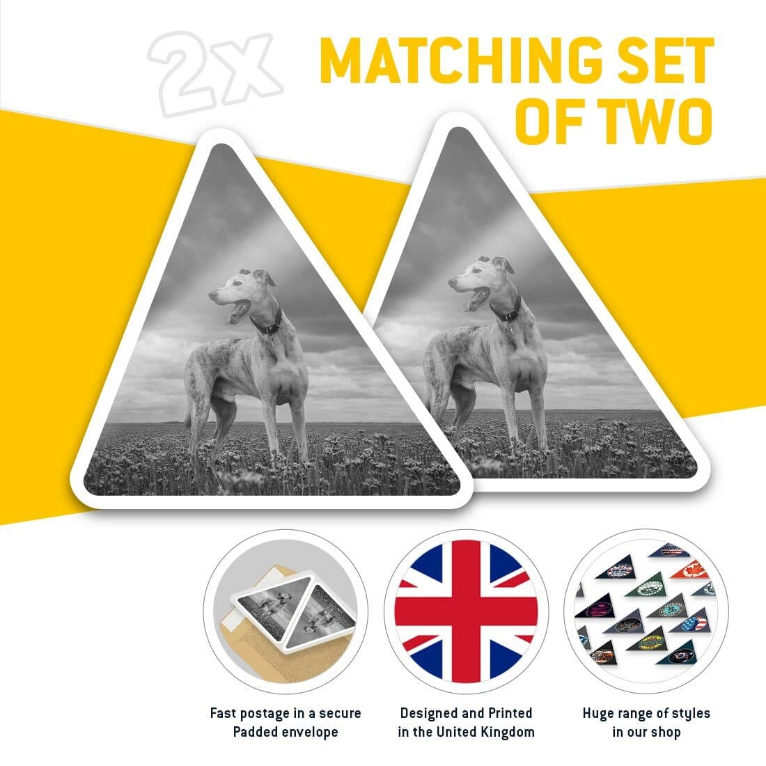 2 x Triangle Stickers  10cm - BW - White Greyhound Pet Dog  #36959 view 2