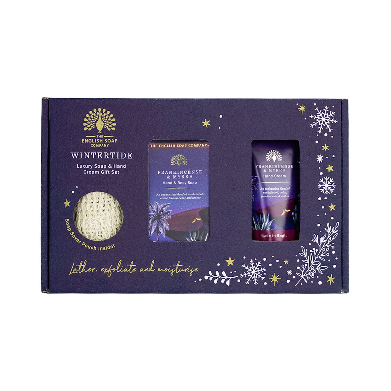 Soap Gift Set Hand Cream Soap Saver Pouch Soap Bar Frankincense and Myrrh Xmas view 2