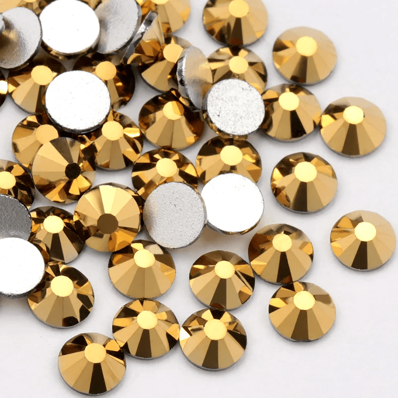 New Gold Hematite Non Hotfix Flatback Glue on Glass Rhinestones Gem Decorations