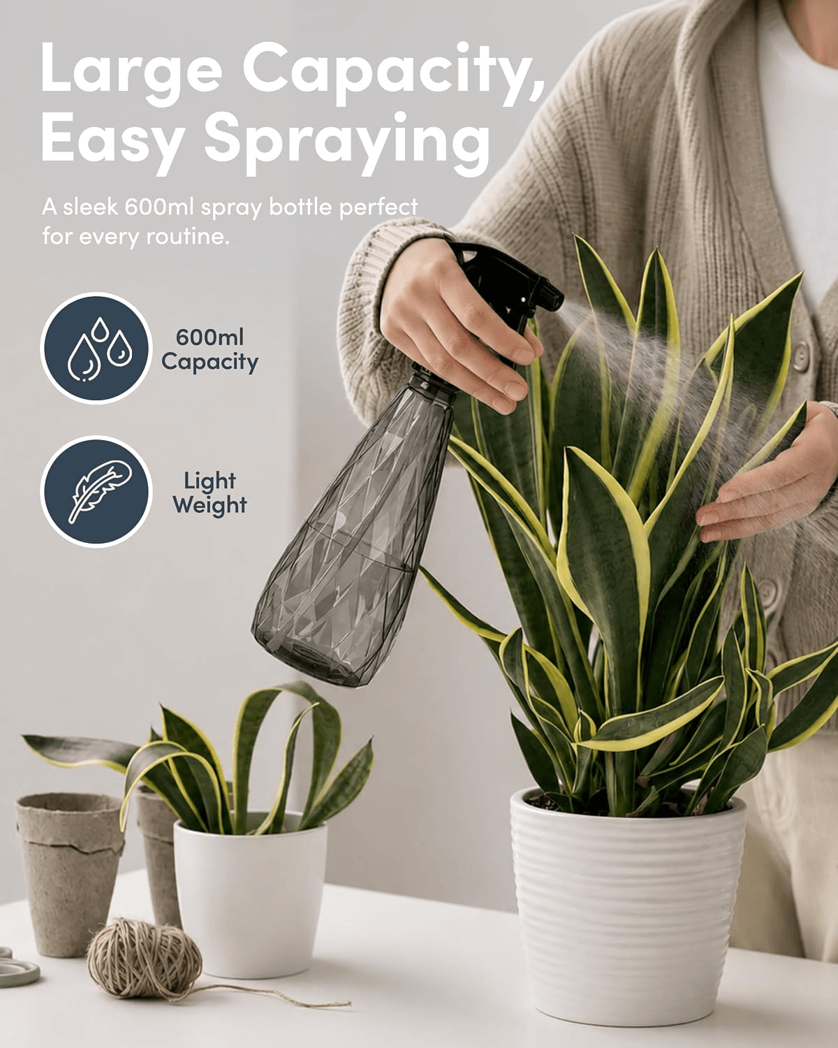 KEPLIN Empty Spray Bottles for Cleaning 600ml 2 Pack (Grey and Green)| Refillable view 2