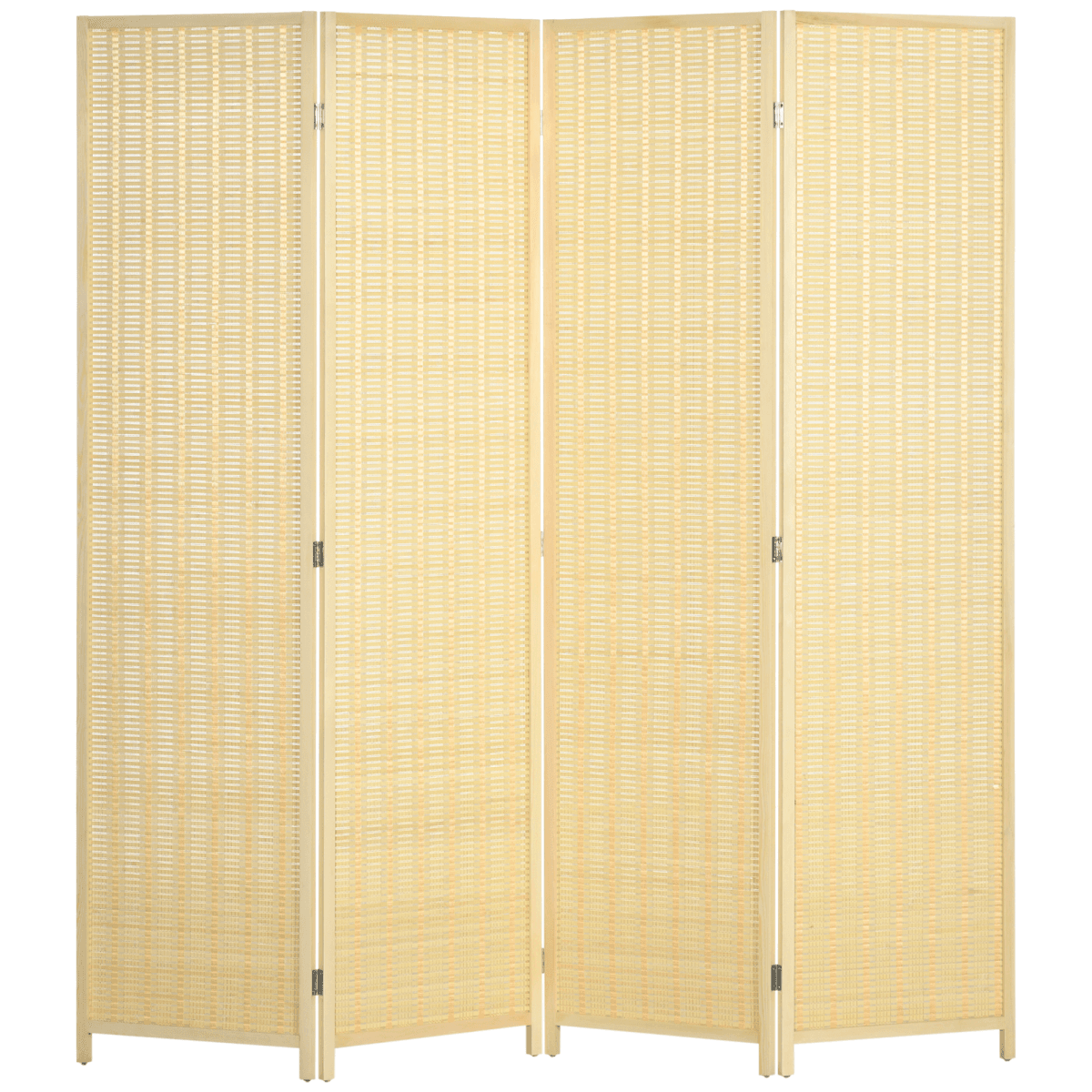 Room Divider 4-Panel 180x180cm Natural Bamboo Cotton Panels Wooden Frame Privacy