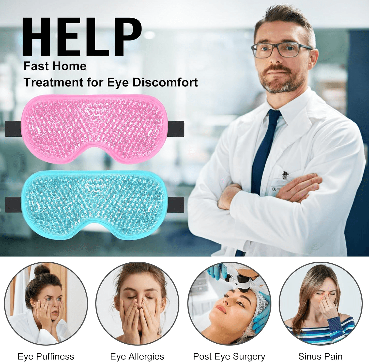 Cooling Gel Eye Mask| 2 Pack Gel Cold Pack for Puffy Eyes| Eye Mask for Dark Cir view 2
