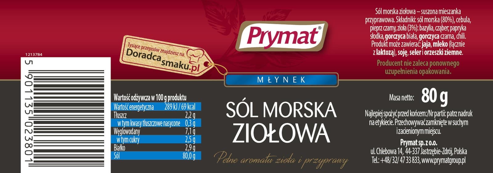 5901135023801 Prymat Sól morska ziołowa w młynki 80g Prymat sp. z o.o. view 2