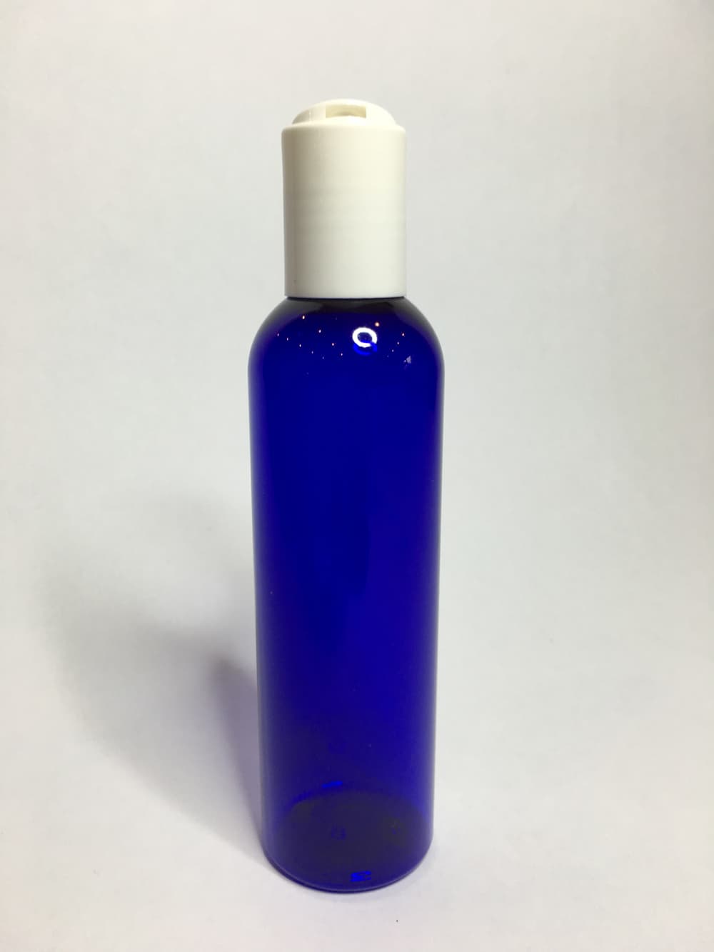 Cobalt Blue PET Plastic 250ml Tall Boston Bottles and White Disc Top Closure