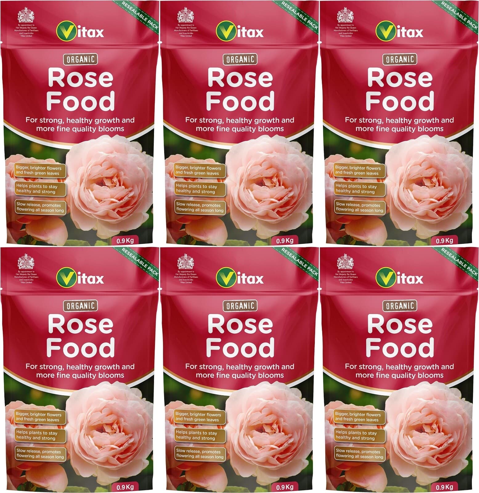 6x Vitax Organic Rose Plant Feed Food Strong Growth Healthy Fertiliser - 900g