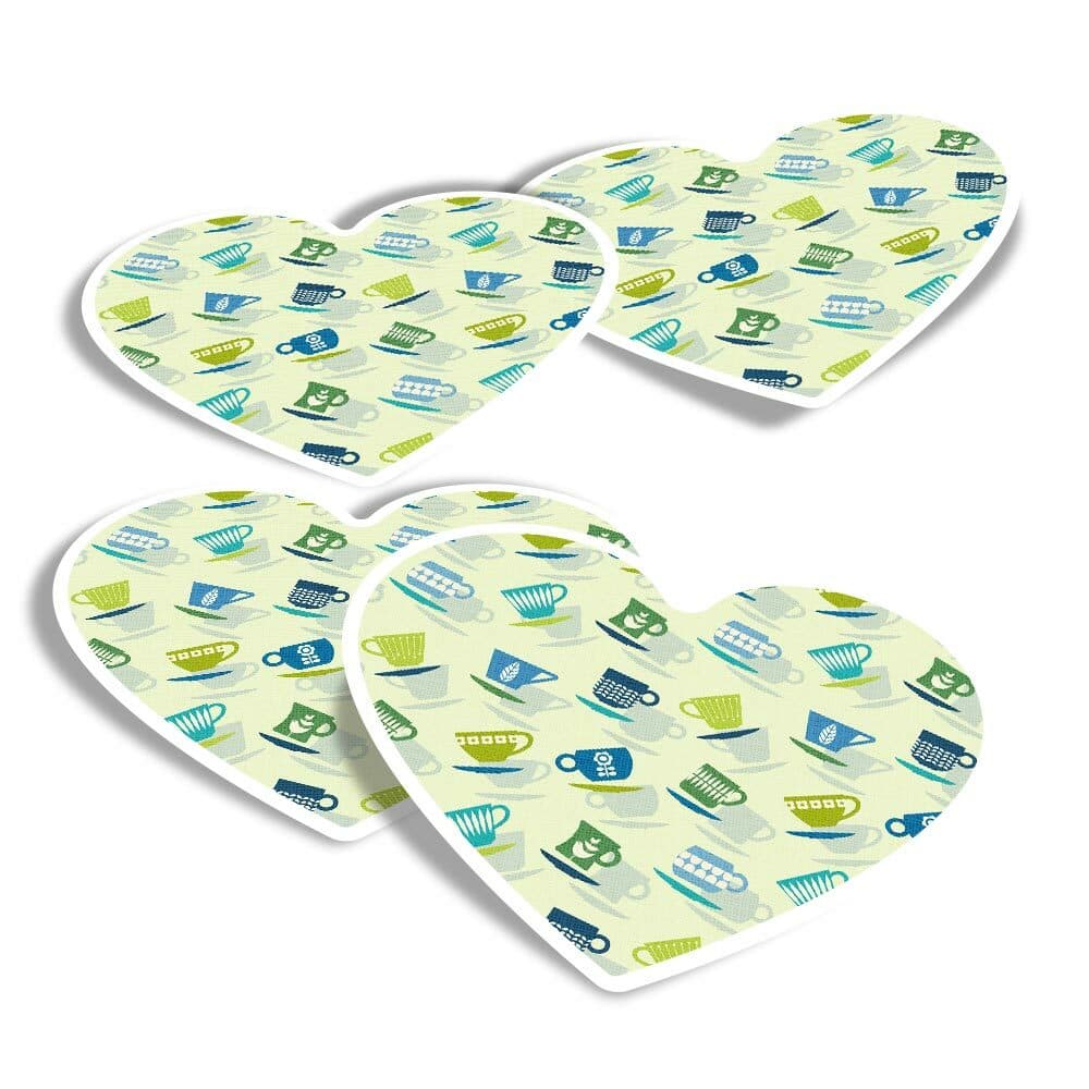 4x Heart Stickers - Cup and Saucer Tea Coffee #12906