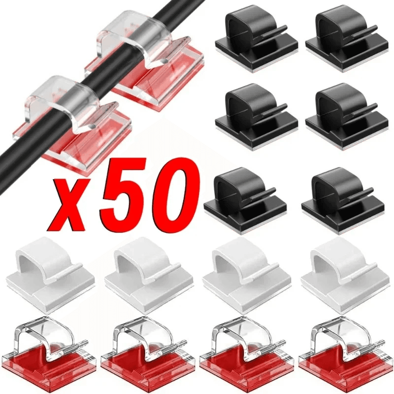 10/20/50x Cable Clips Wire Organizer USB Cord Holder Adhesive Desk Cable Tidy