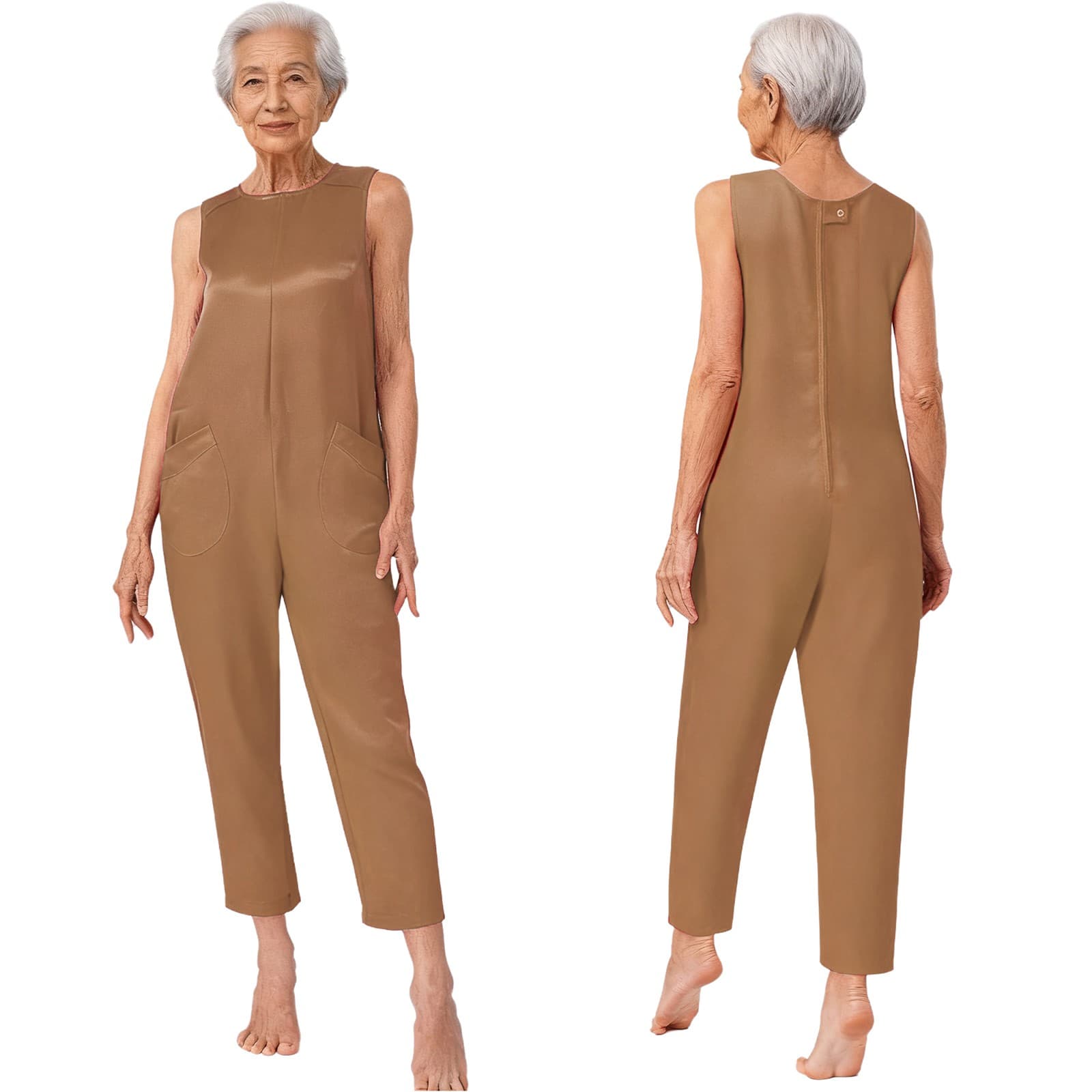 Men Women Adaptive Clothing Solid Color  Short Sleeve Back Zip Sleepwear Romper