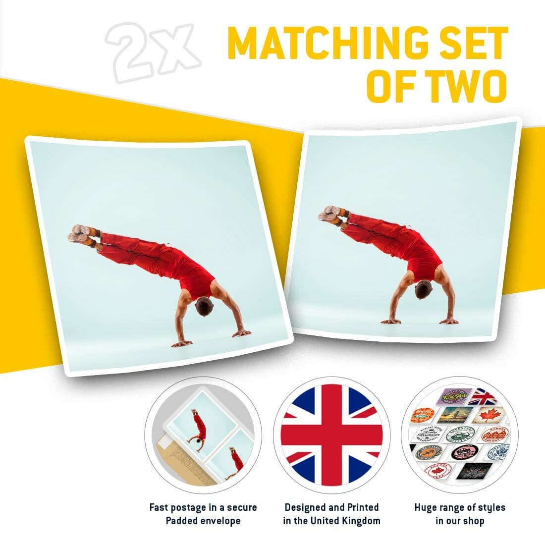 2 x Square Stickers 7.5 cm - Gymnastic Acrobat Man Fitness  #45271 view 2