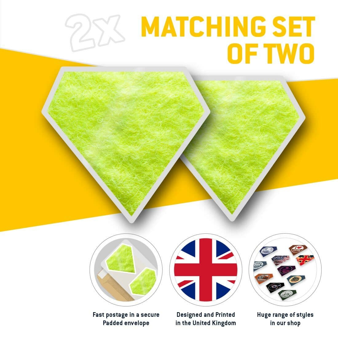 2 x Diamond Stickers 10 cm  - Green Fur Tennis Ball Sports Game  #8696 view 2