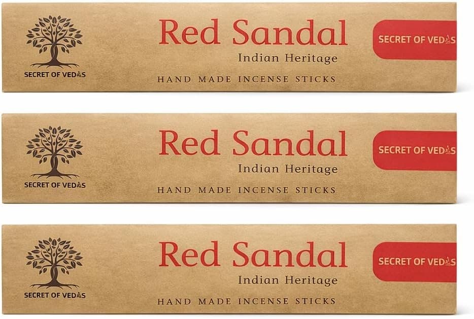 Red Sandal Incense Sticks 20g Pure Organic Chandan Agarbati Natural Hand-Rolled