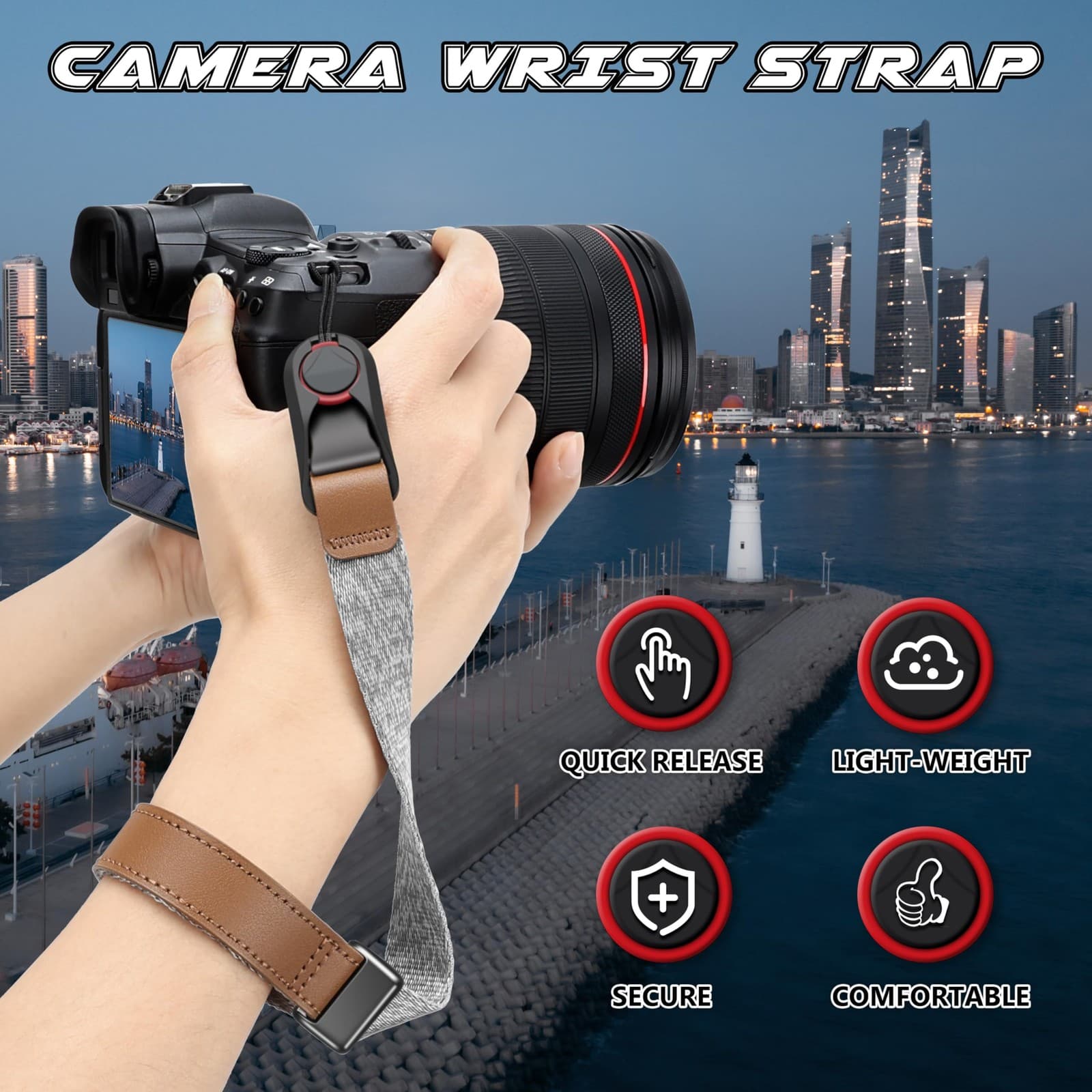 SUNYA Camera Wrist Strap with Quick Release Buckle. One Size| Grey Black view 2