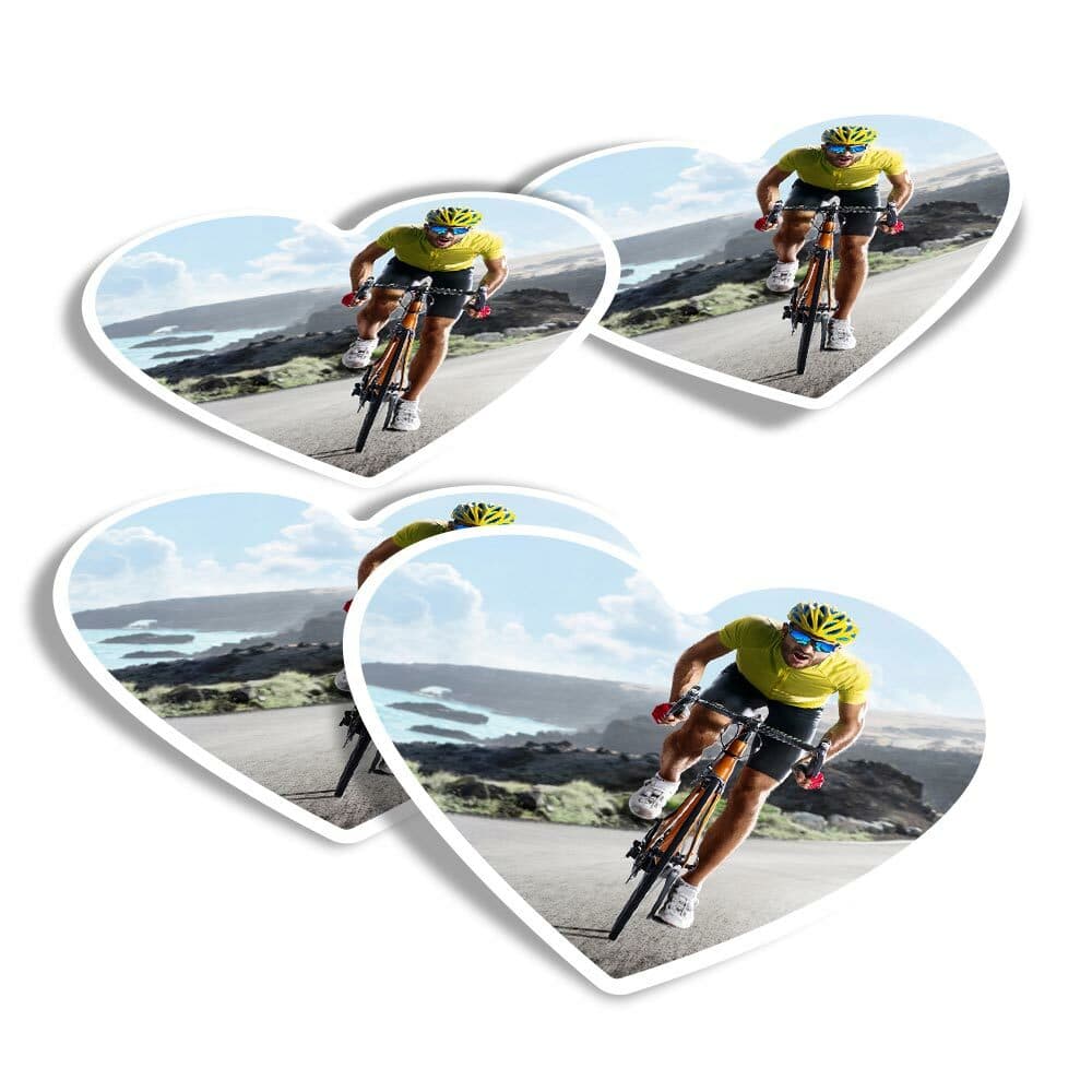 4x Heart Stickers - Road Bicycle Race Bike Cycling Mens #24114
