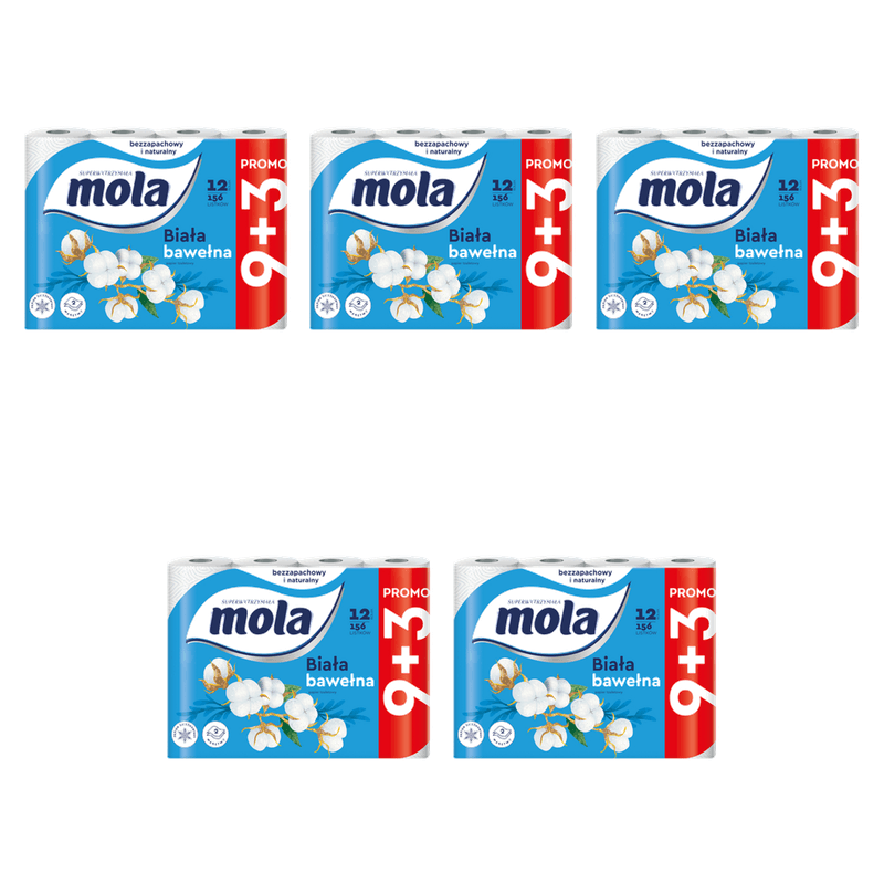 6414300065906 Mola Biała bawełna Papier toaletowy 12 rolek X5 Mola