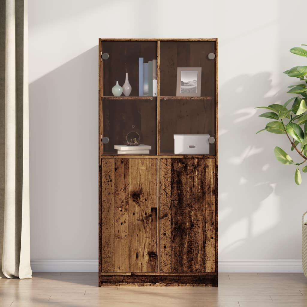 Highboard with Doors Old Wood 68x37x142 cm Engineered vidaXL view 2
