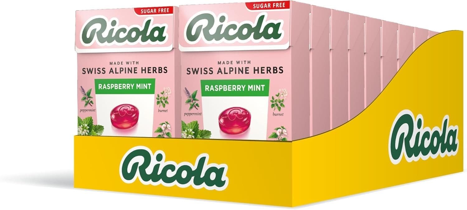 20 X Ricola Raspberry Mint Sugar Free Sweets 45g