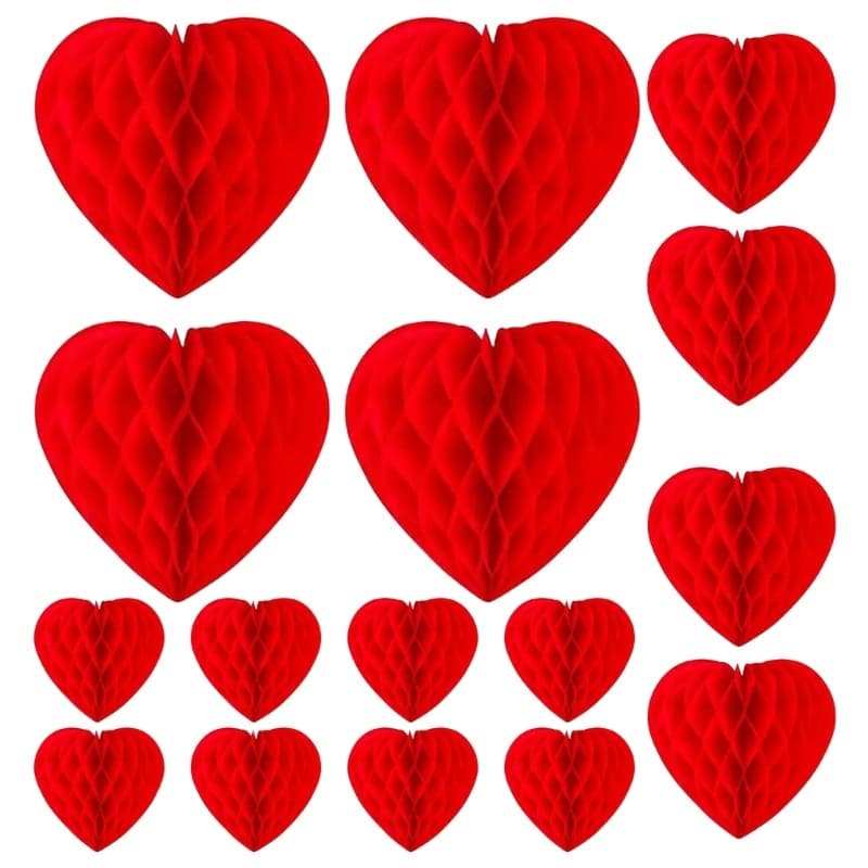 Pack of 16 Valentine s Theme Honeycomb Decors for Wedding Anniversary Use
