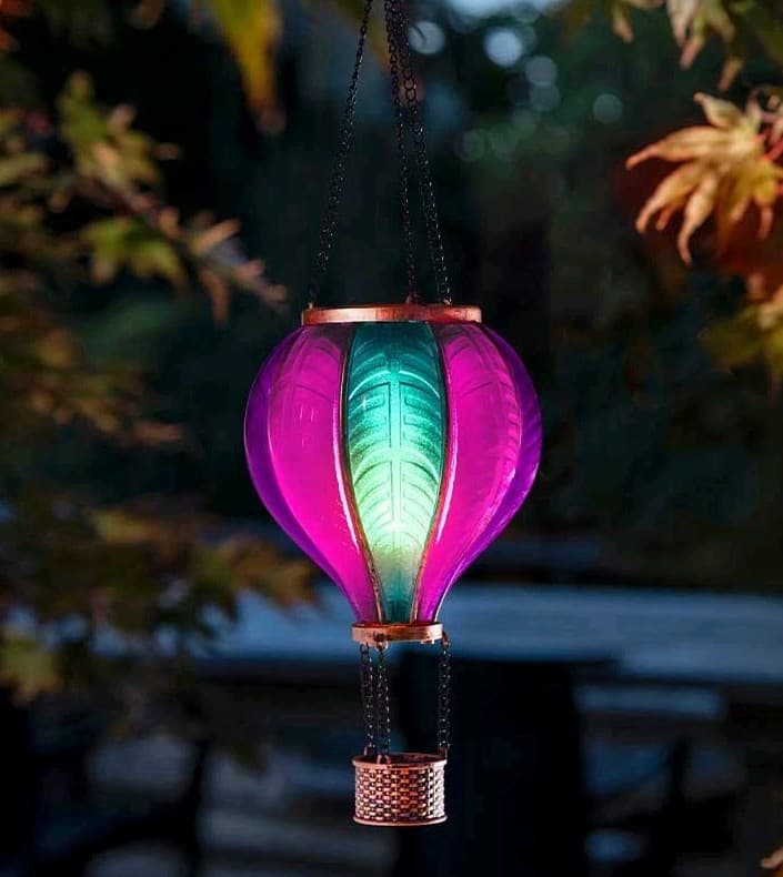 Solar Hot Air Balloon Aurora Flaming Effect Garden Decoration  44cm High 20 LEDs