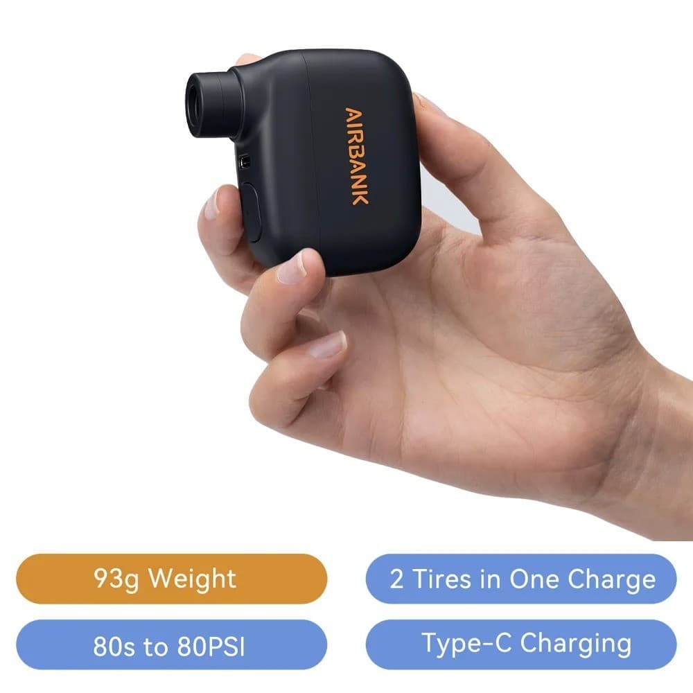 Airbank Portable Bicycle Pump Rechargeable Air Inflator 100PSI 5V Type-C Bike