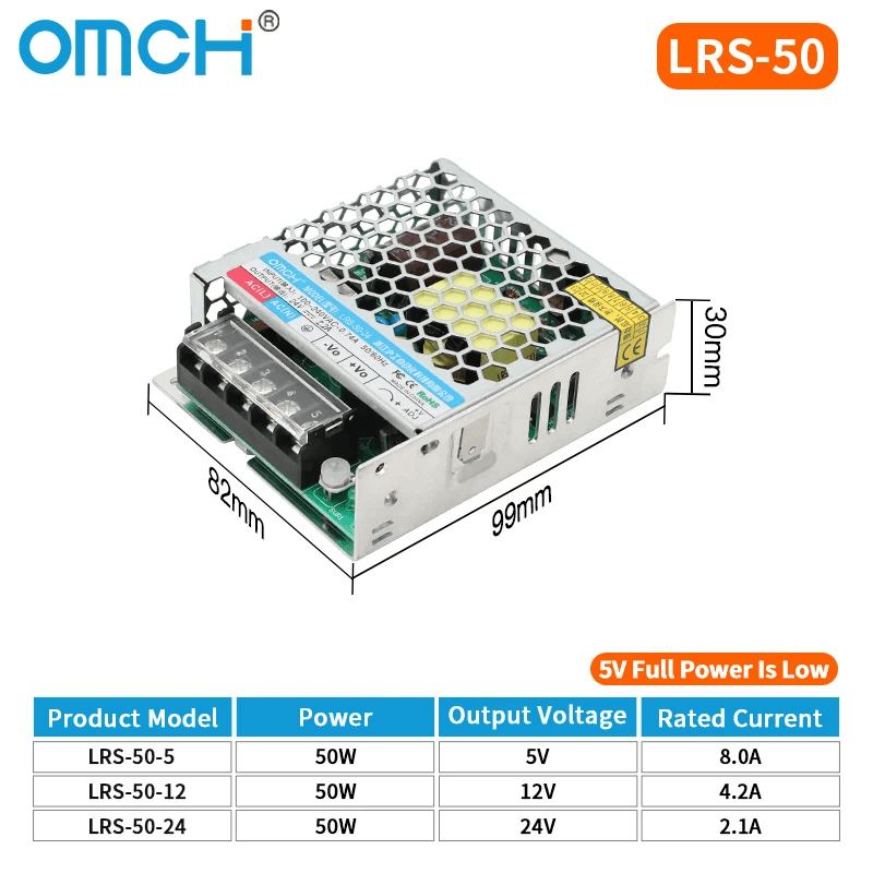 OMCH LRS 15/25/35/50/75/100/150/200/250/350/400W Ultra-Thin Switching Power Supp