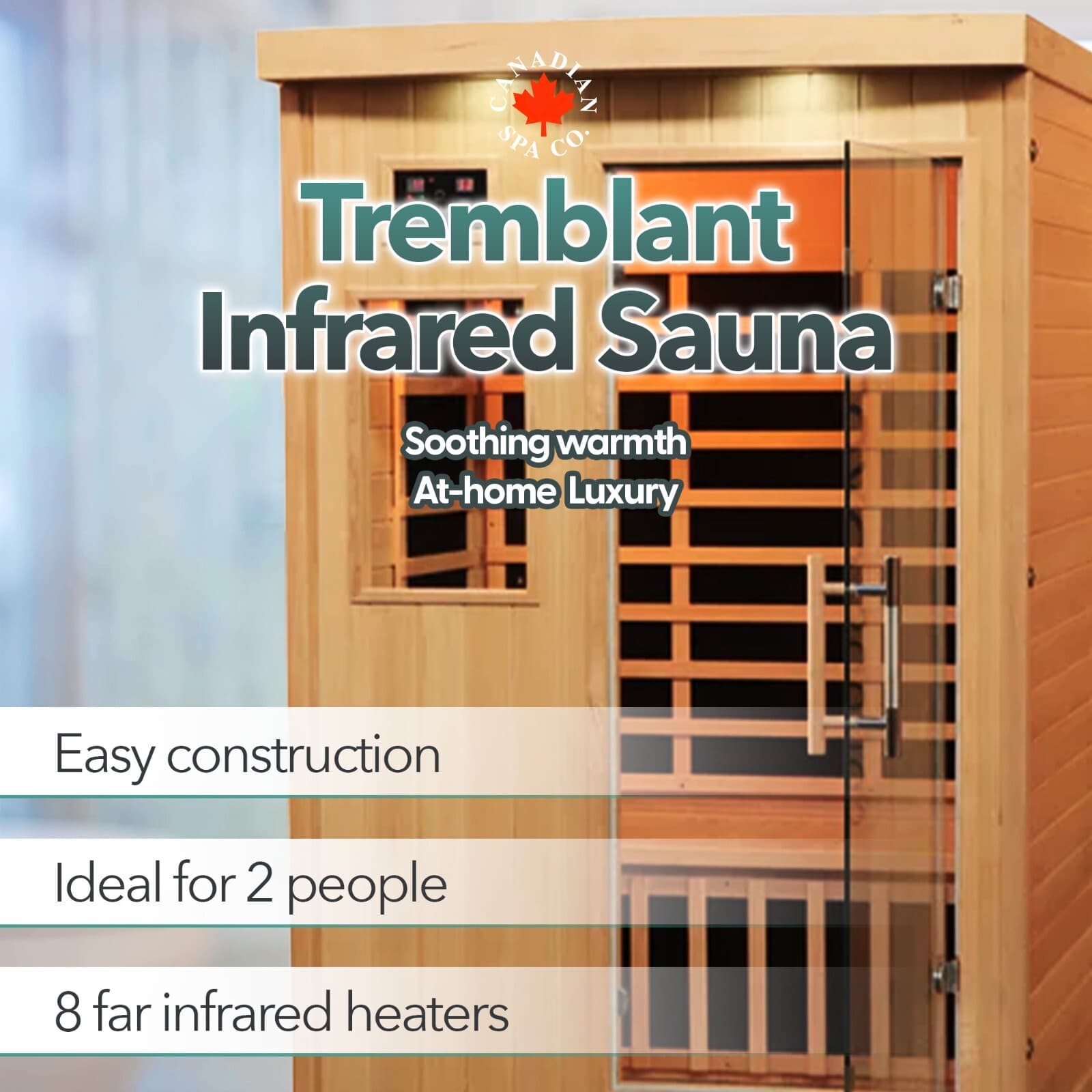 Tremblant 2-Person Sauna Mica Far Infrared Sauna 127 x 105 x 195cm Canadian Spa
