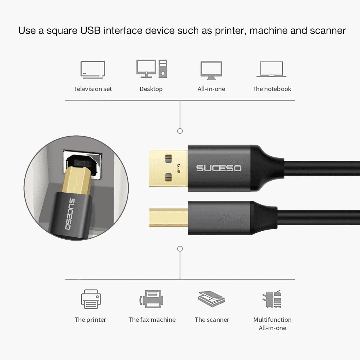 Printer Cable USB 2M/6.5FT USB 2.0 Type a Male to B Male Printer Scanner Cord 24 view 2